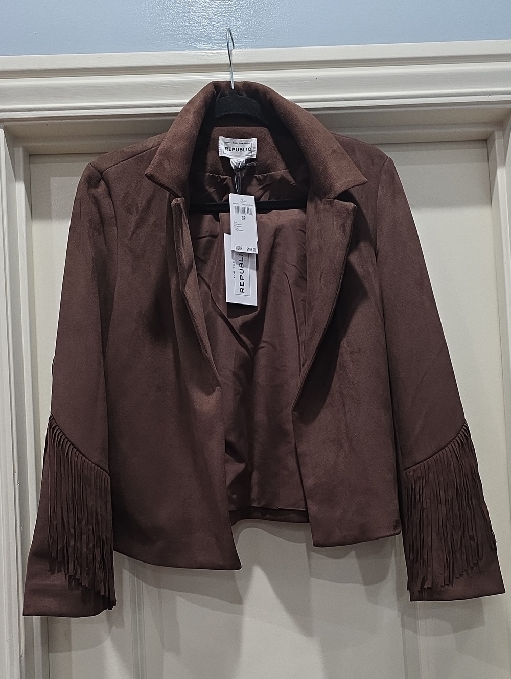 For The Republic Brown Fringe Suede-Look Open Jacket